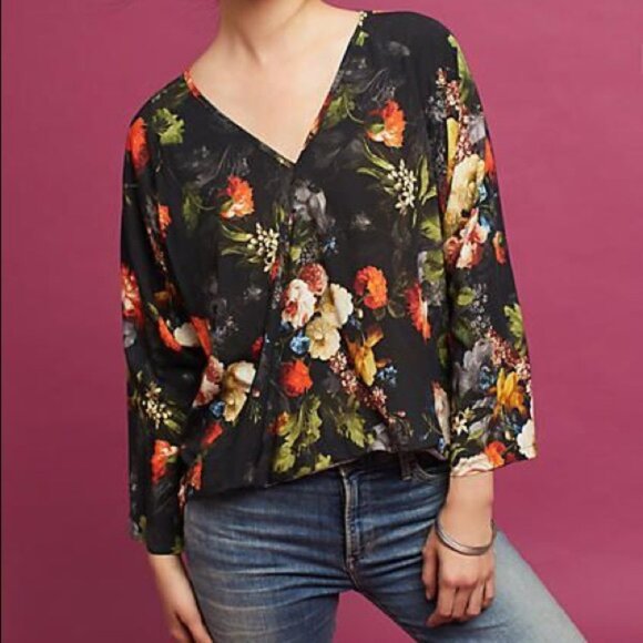 Anthropologie The Odells Multicolor Floral Wrap Blouse – Size S (NWT) - Picture 1 of 8